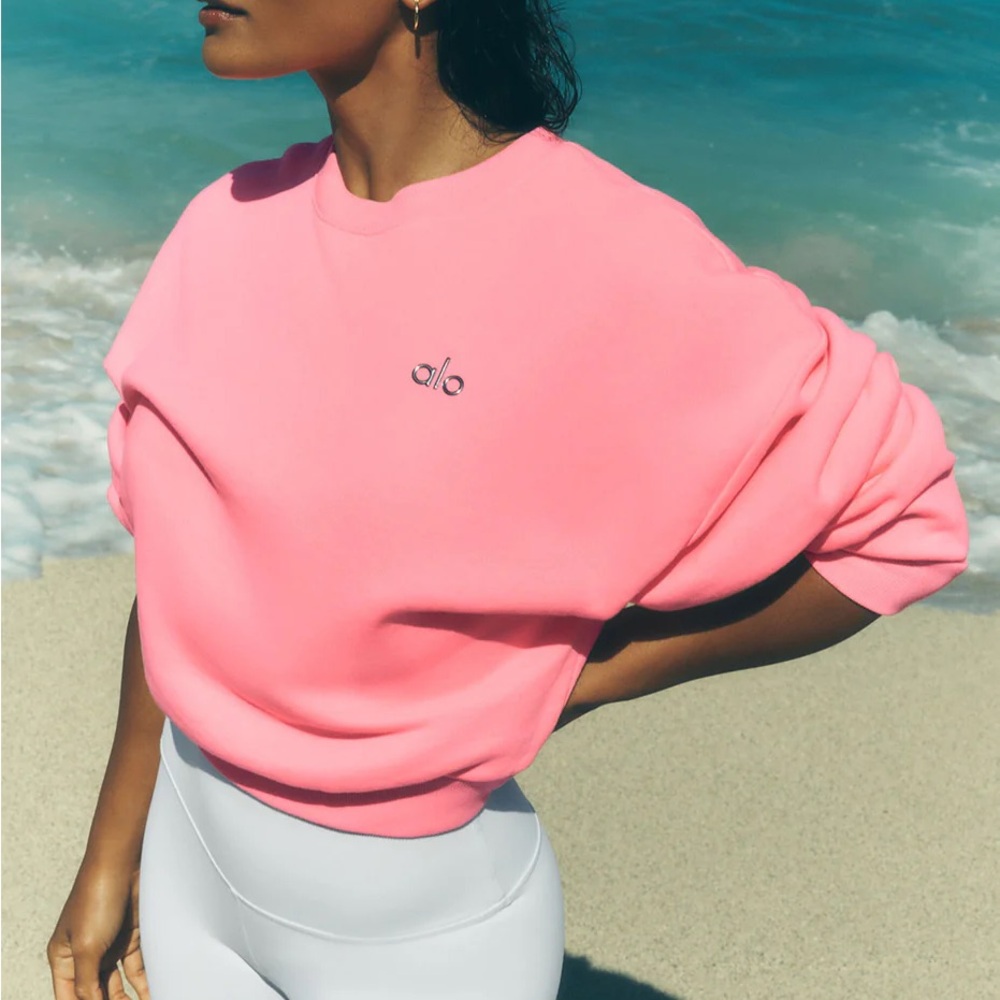 ALO Yoga Cropped Crewneck Sweatshirt in Coral Pink